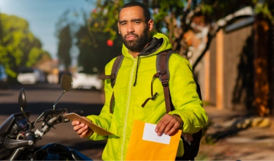 Motoqueiro recebendo documentação